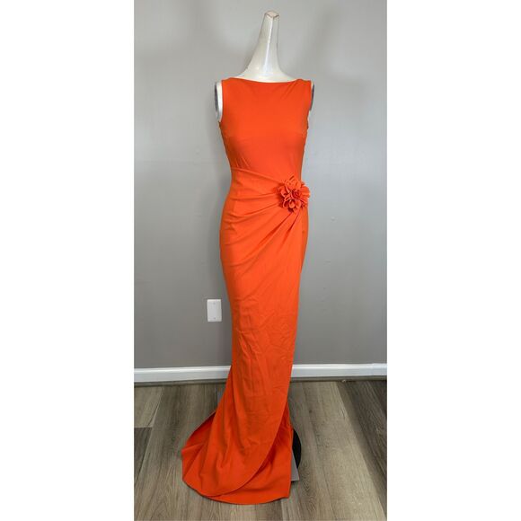 Chiara Boni La Petite Robe Glenaly Floral-Appliquéd Jersey Gown In Tangerine Siz - Picture 4 of 10
